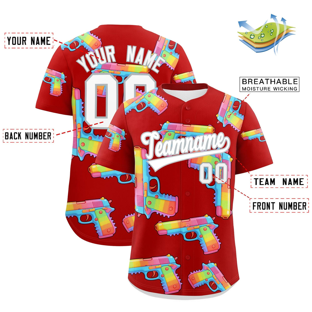 Custom Youth Baseball Jersey Red White Sugar-Coated Firepower Graffiti Pattern Urban Fashion