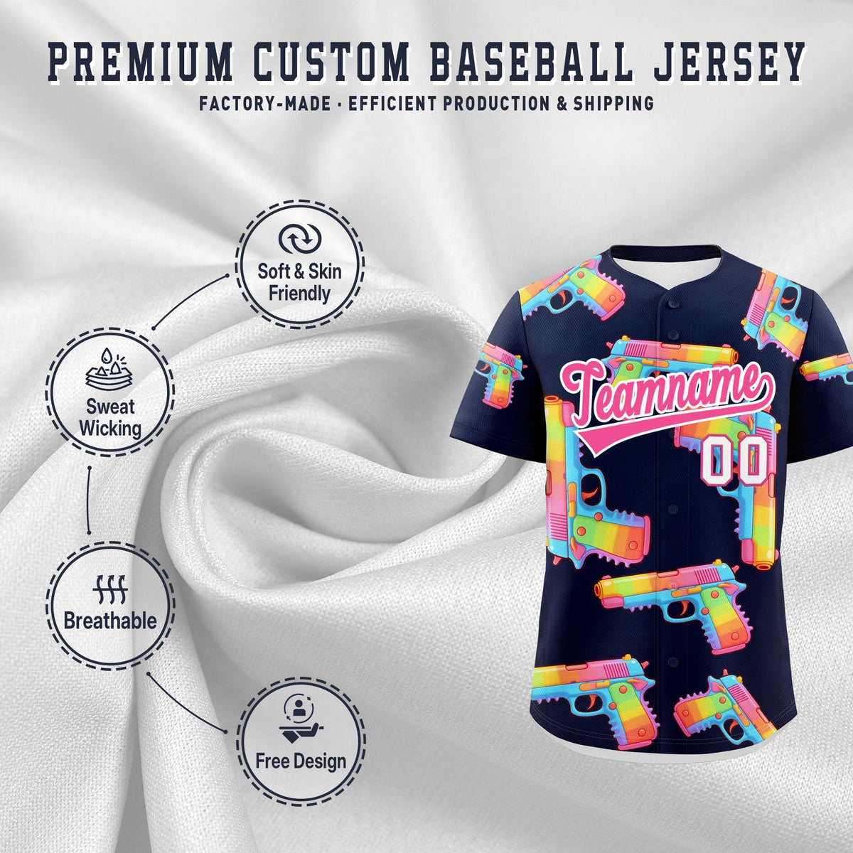 Custom Youth Baseball Jersey Navy Pink Sugar-Coated Firepower Graffiti Pattern Street Style