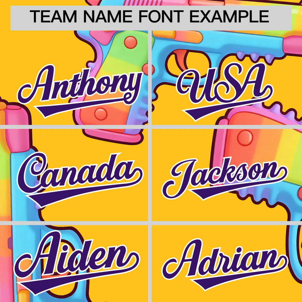 Custom Youth Baseball Jersey Yellow Purple Sugar-Coated Firepower Graffiti Pattern Urban Fashion