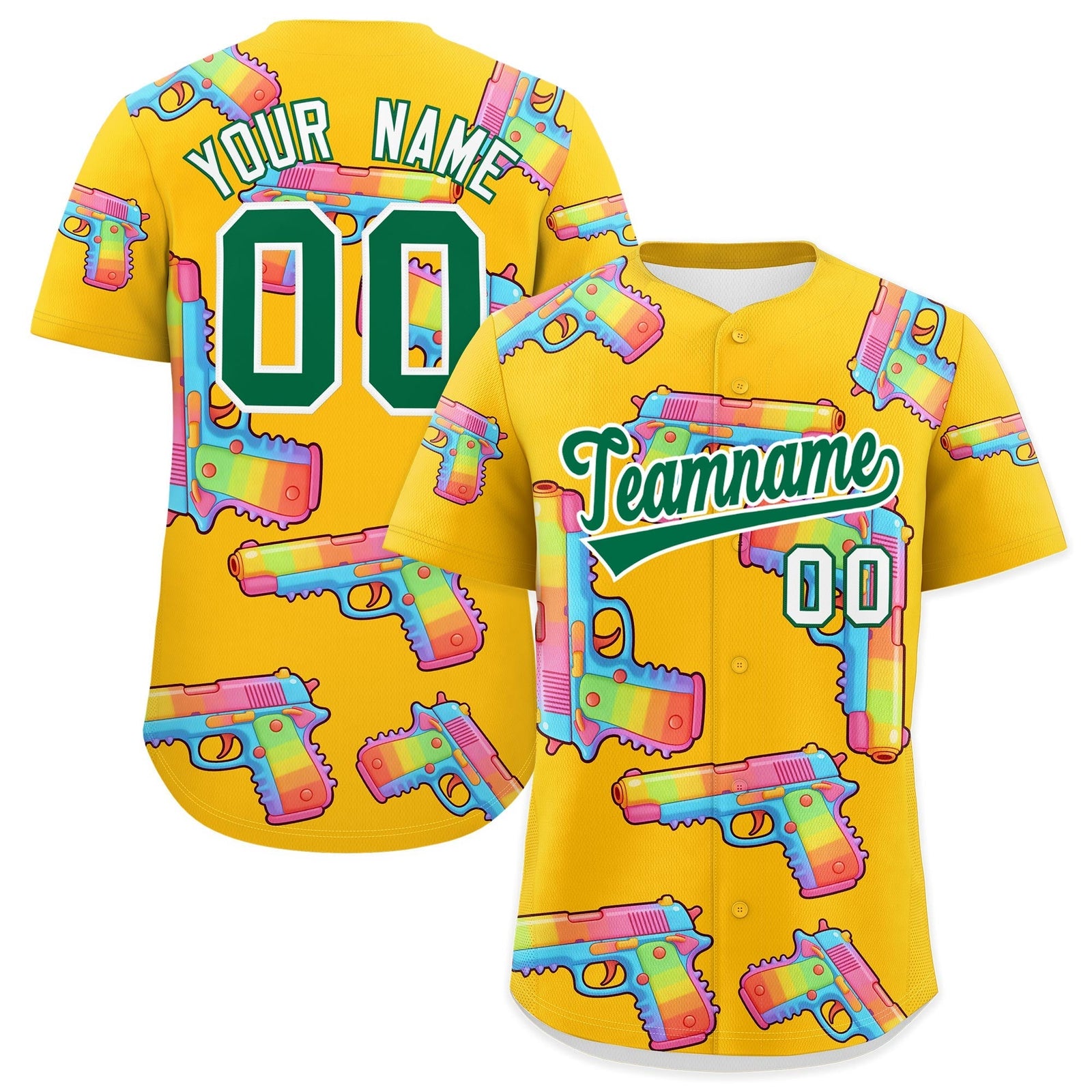 Custom Youth Baseball Jersey Yellow Kelly Green Sugar-Coated Firepower Graffiti Pattern Urban Fashion