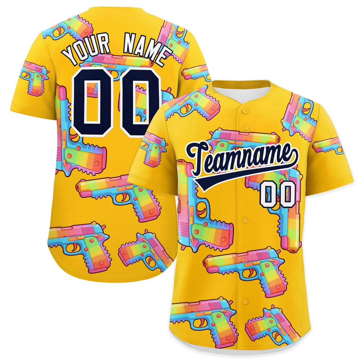 Custom Youth Baseball Jersey Yellow Navy Sugar-Coated Firepower Graffiti Pattern Street Style