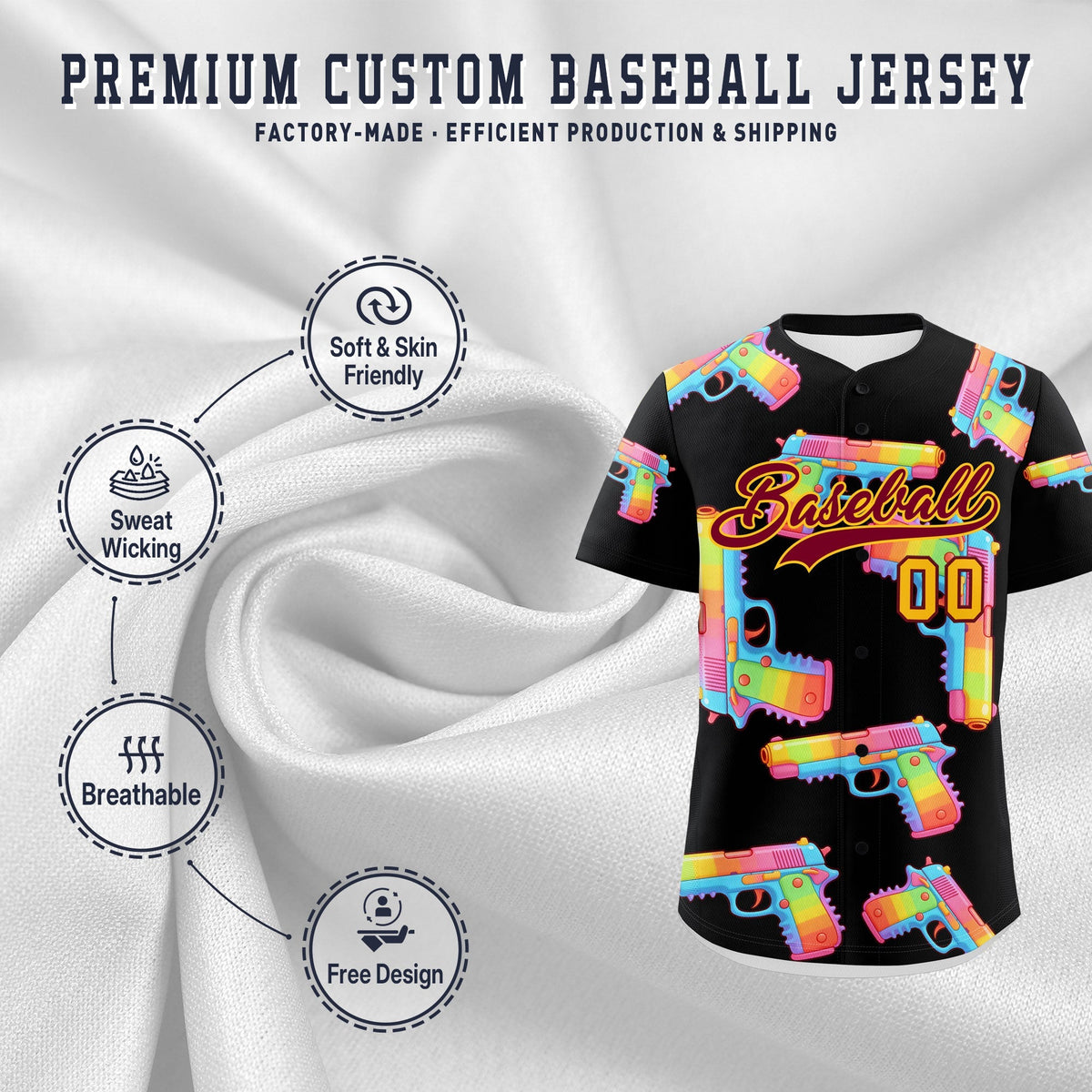 Custom Youth Baseball Jersey Black Crimson Sugar-Coated Firepower Graffiti Pattern Urban Fashion