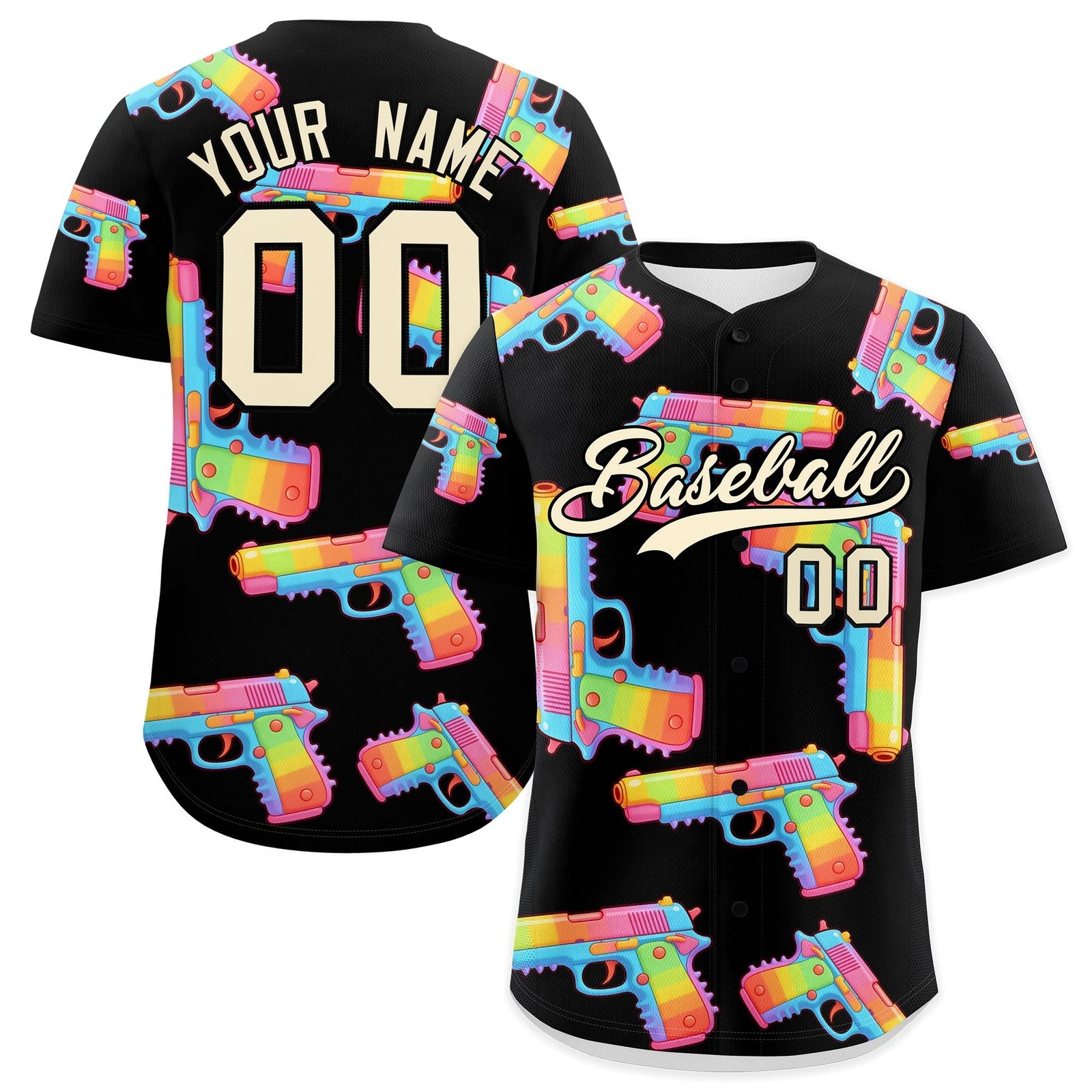 Custom Youth Baseball Jersey Black Cream Sugar-Coated Firepower Graffiti Pattern Street Style