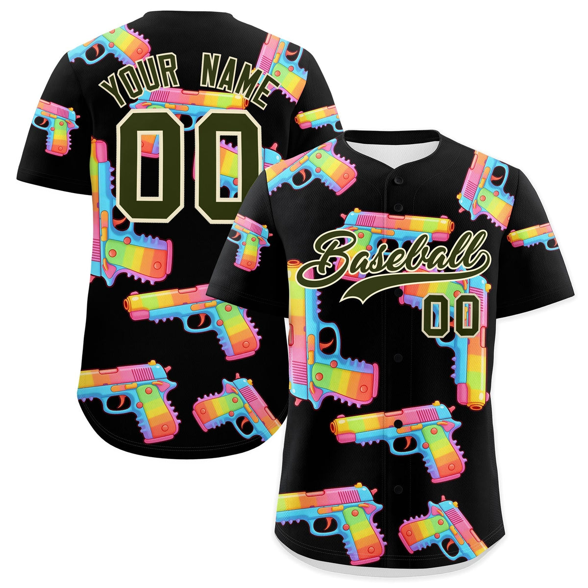 Custom Youth Baseball Jersey Black Olive Sugar-Coated Firepower Graffiti Pattern Urban Fashion
