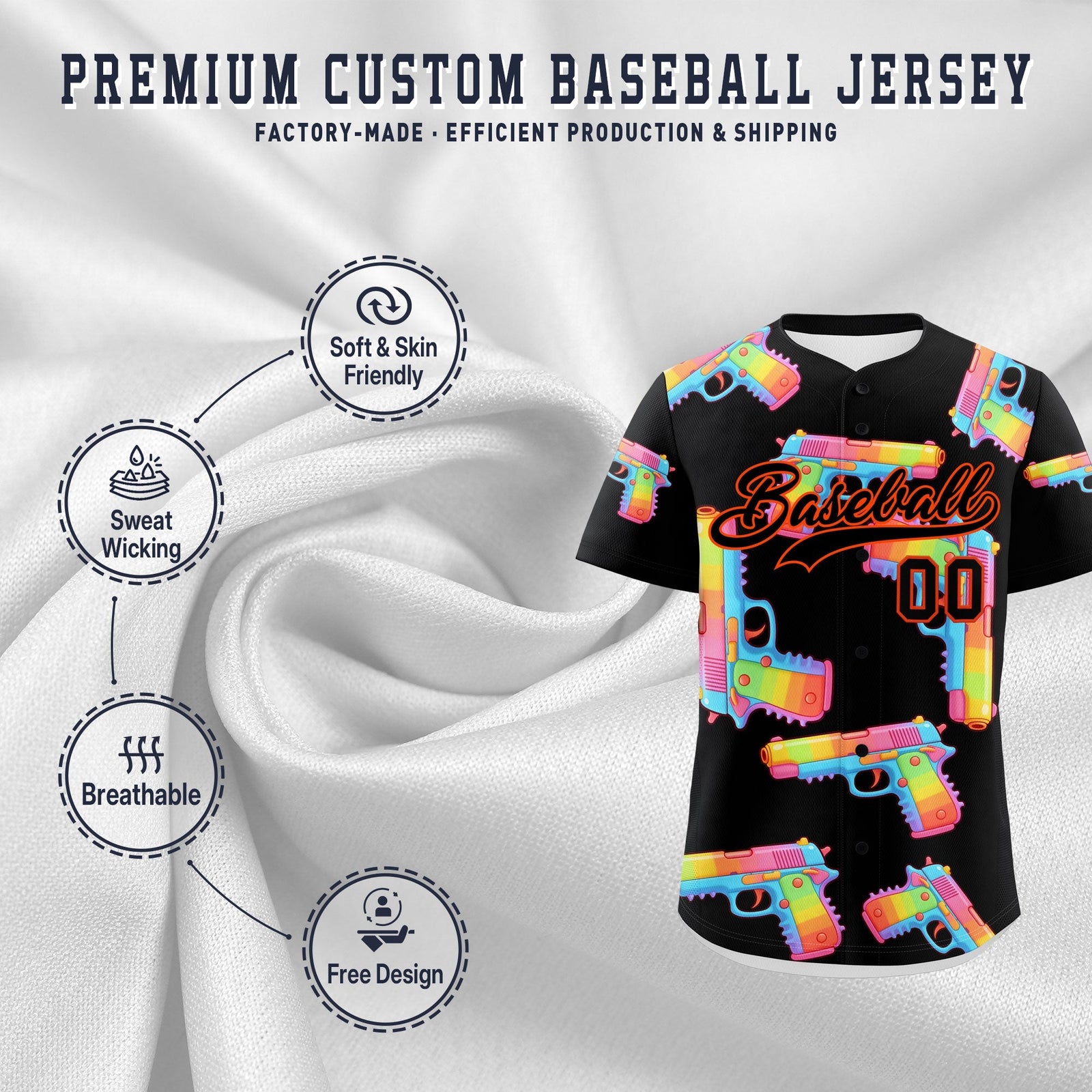 Custom Youth Baseball Jersey Black Orange Sugar-Coated Firepower Graffiti Pattern Street Style