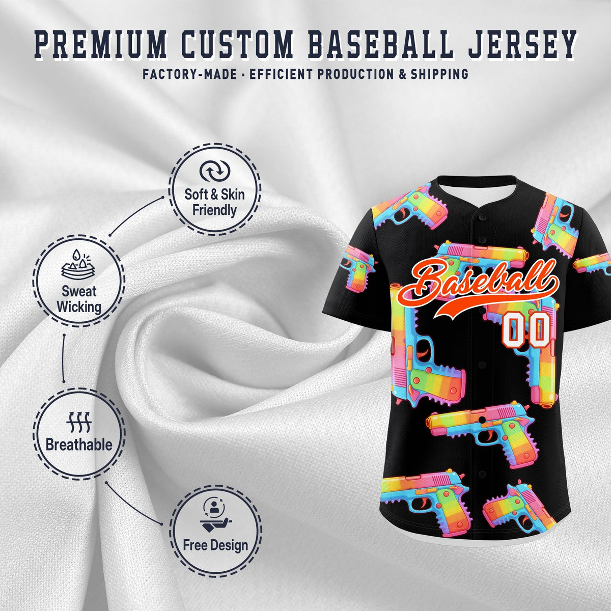 Custom Youth Baseball Jersey Black Orange Sugar-Coated Firepower Graffiti Pattern Urban Fashion