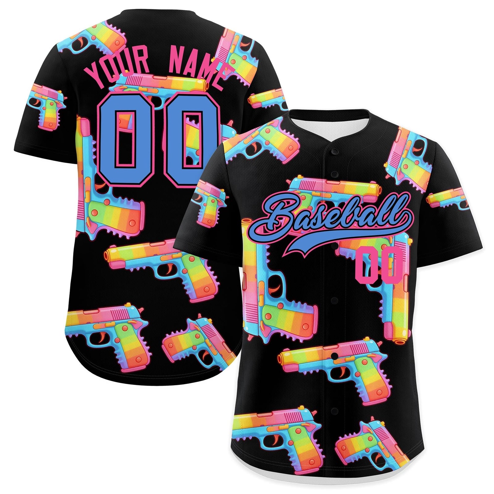 Custom Youth Baseball Jersey Black Powder Blue Sugar-Coated Firepower Graffiti Pattern Hip-hop