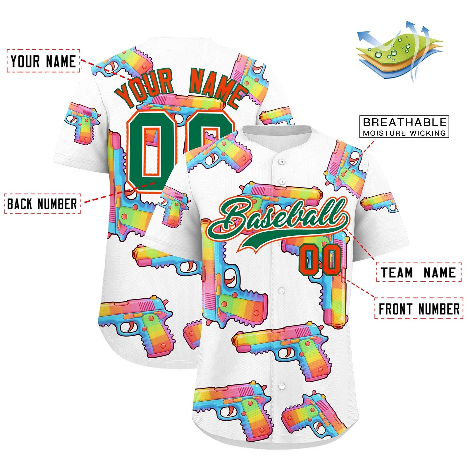 Custom Youth Baseball Jersey White Kelly Green Sugar-Coated Firepower Graffiti Pattern Street Style