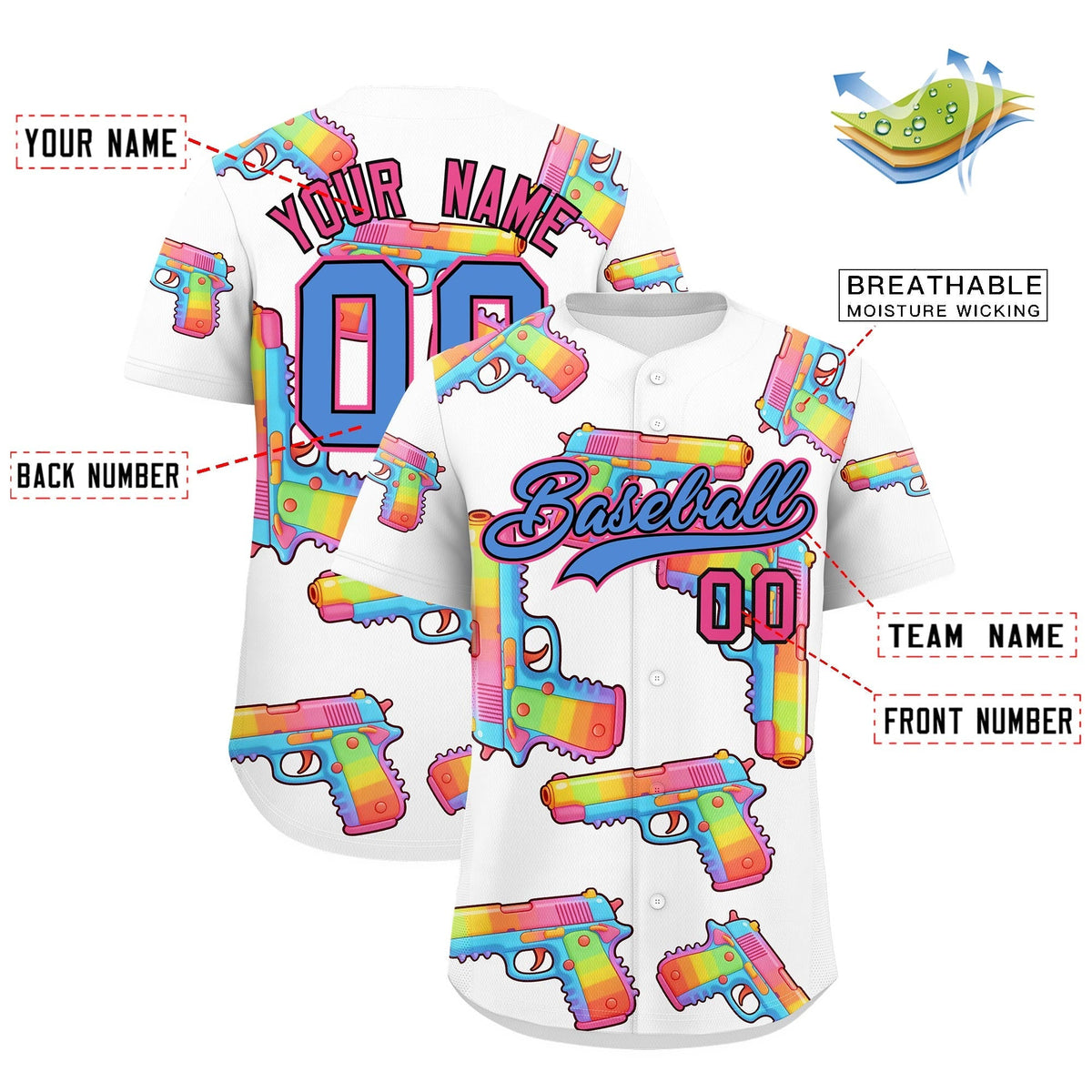 Custom Youth Baseball Jersey White Powder Blue Sugar-Coated Firepower Graffiti Pattern Urban Fashion