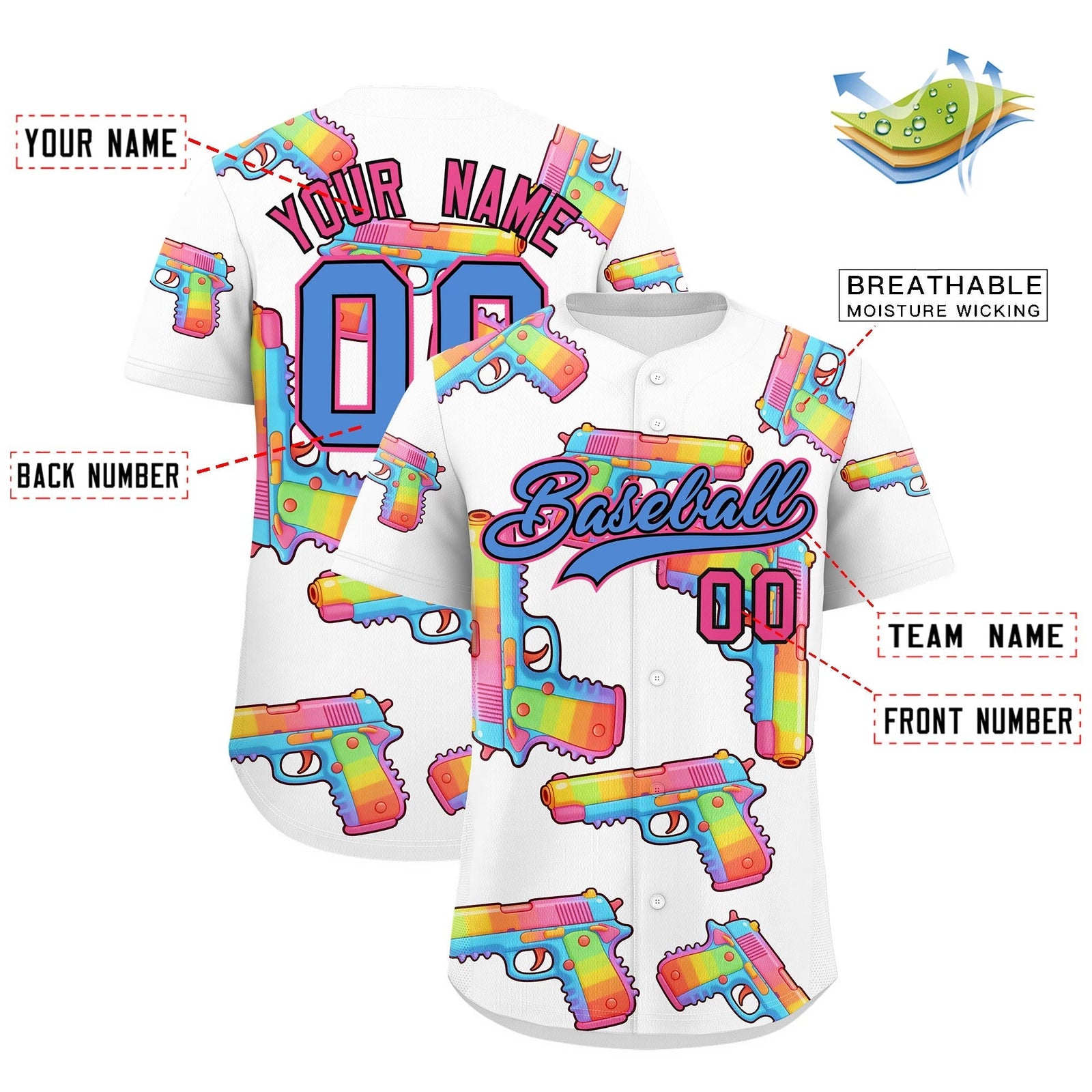 Custom Youth Baseball Jersey White Powder Blue Sugar-Coated Firepower Graffiti Pattern Urban Fashion