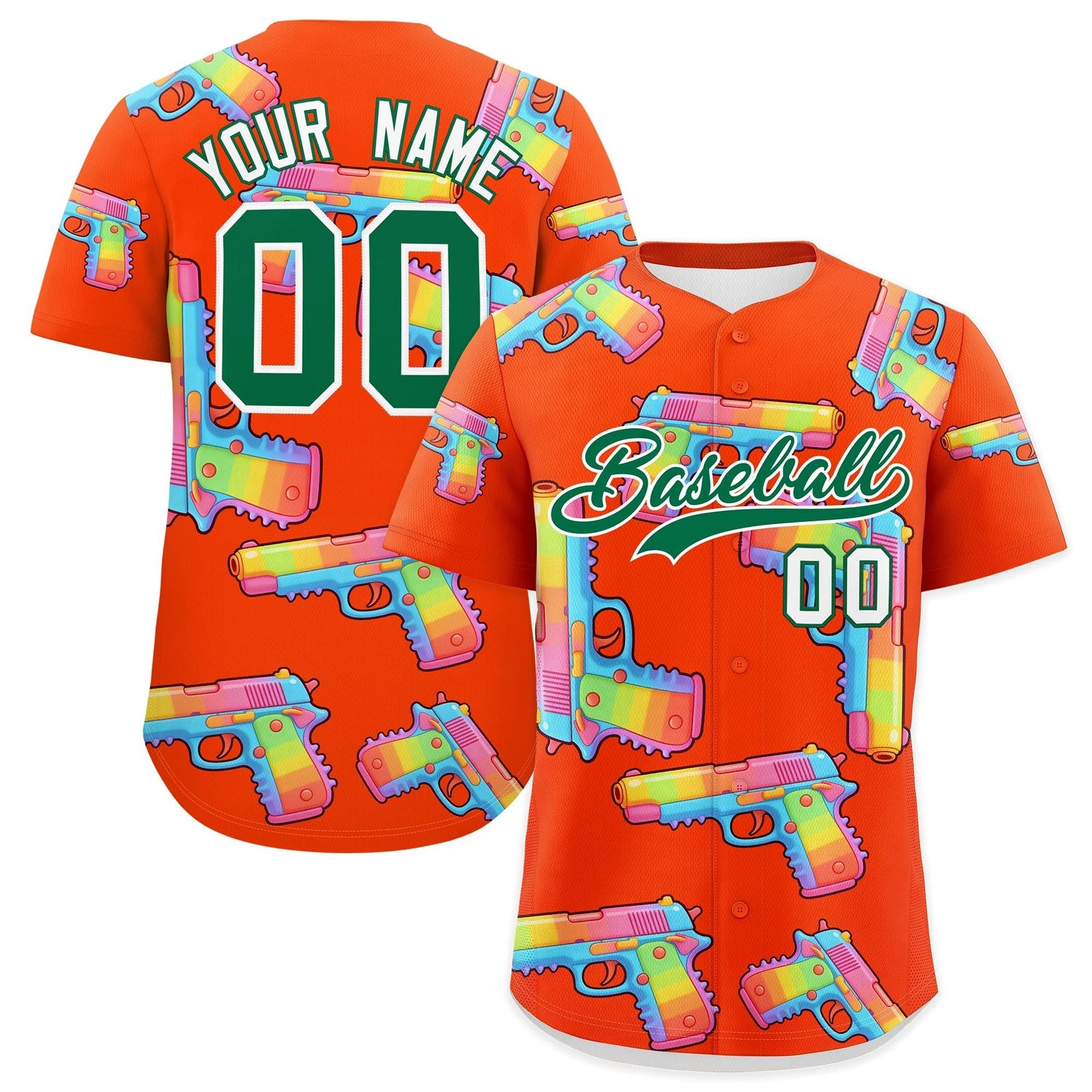 Custom Youth Baseball Jersey Orange Kelly Green Sugar-Coated Firepower Graffiti Pattern Hip-hop