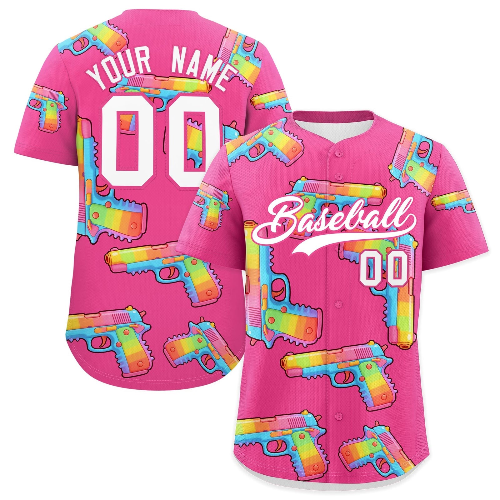 Custom Youth Baseball Jersey Pink White Sugar-Coated Firepower Graffiti Pattern Urban Fashion
