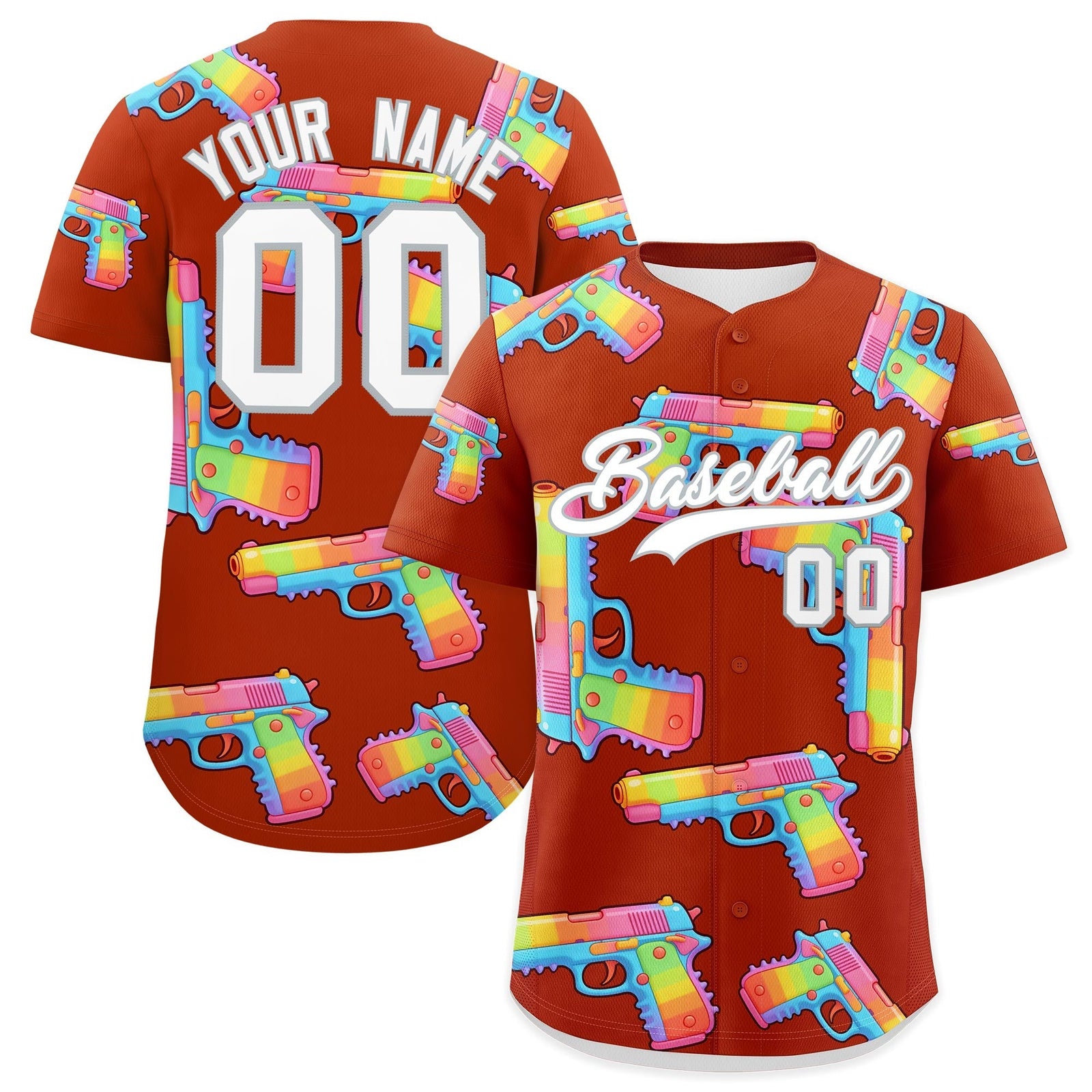 Custom Youth Baseball Jersey Dark Orange White Sugar-Coated Firepower Graffiti Pattern Urban Fashion