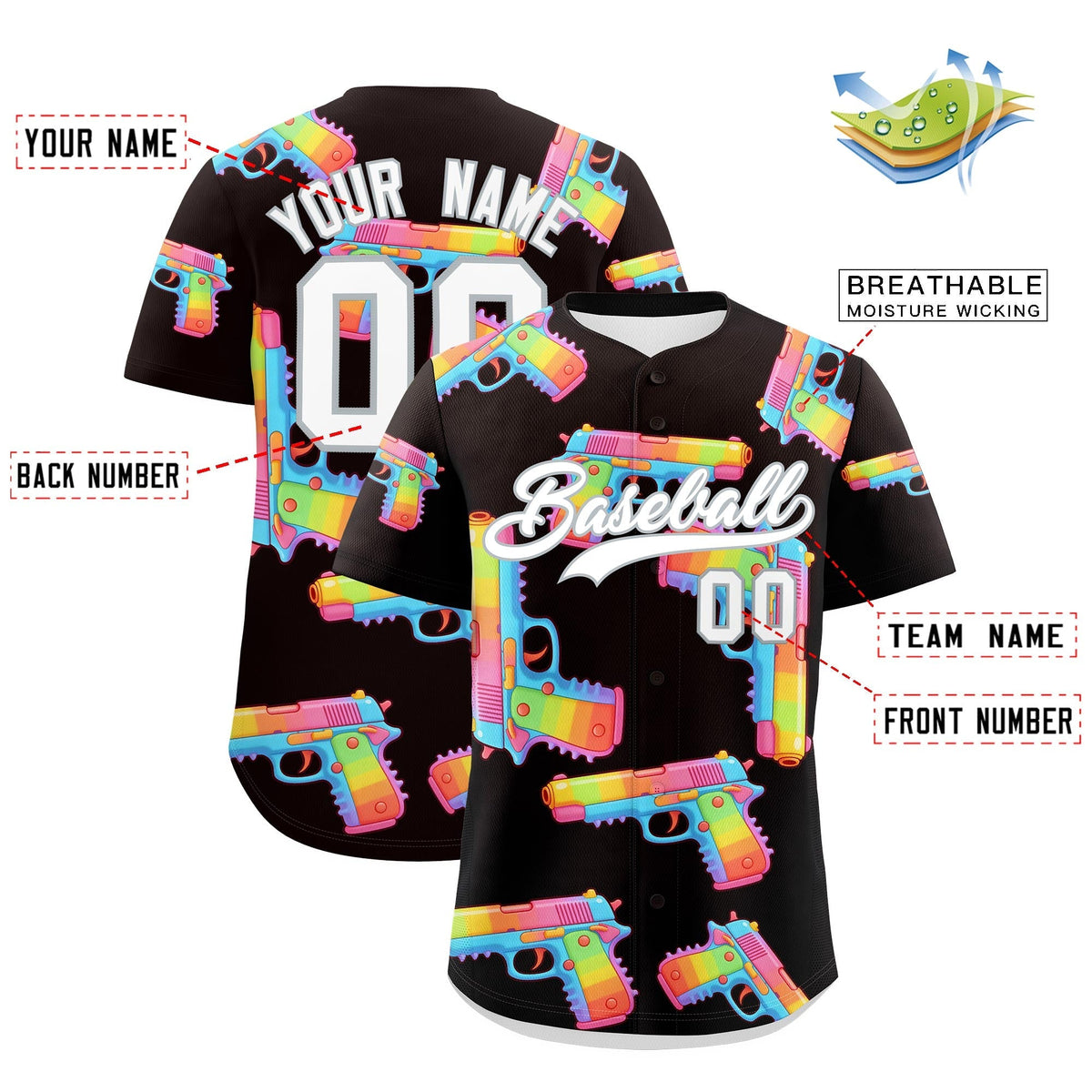 Custom Youth Baseball Jersey Brown White Sugar-Coated Firepower Graffiti Pattern Urban Fashion