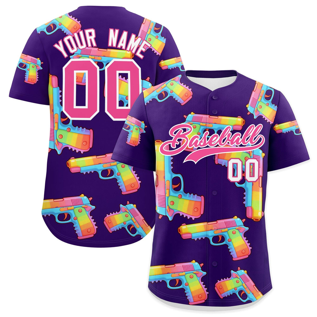 Custom Youth Baseball Jersey Purple Pink Sugar-Coated Firepower Graffiti Pattern Street Style