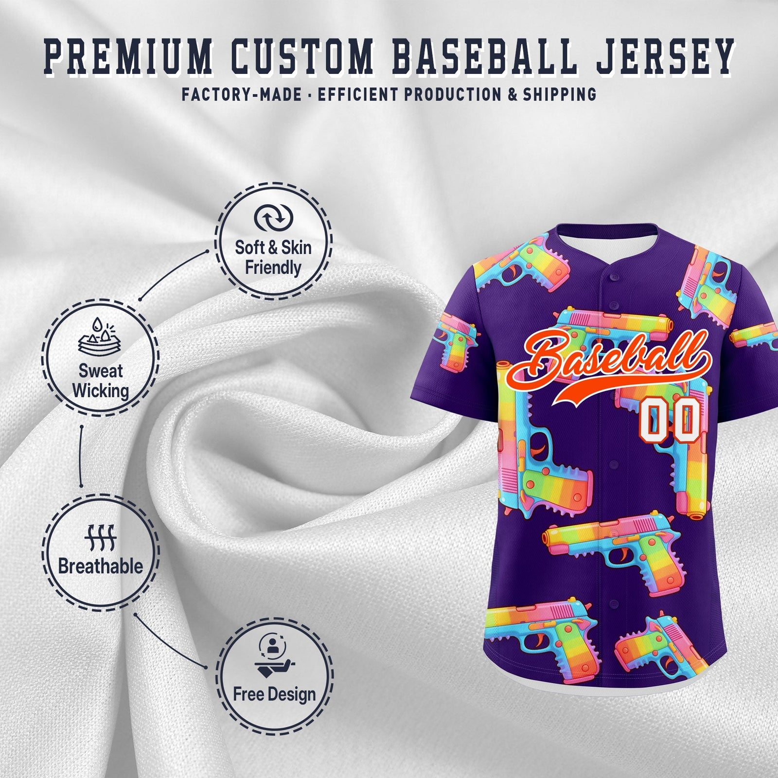 Custom Youth Baseball Jersey Purple Orange Sugar-Coated Firepower Graffiti Pattern Hip-hop