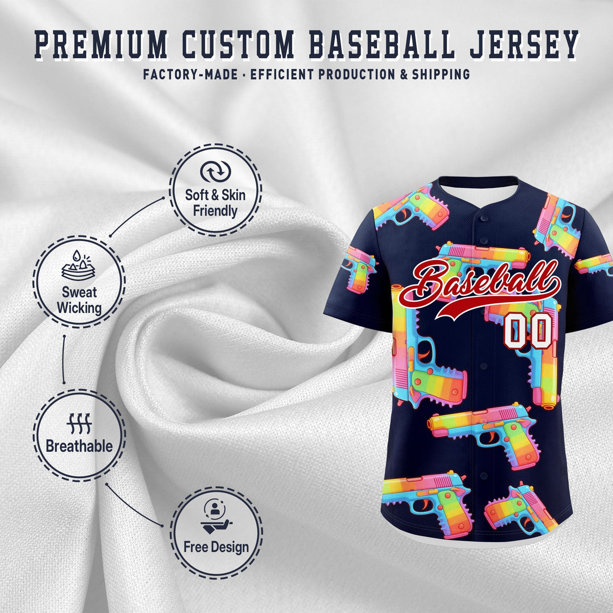 Custom Youth Baseball Jersey Navy Red Sugar-Coated Firepower Graffiti Pattern Street Style