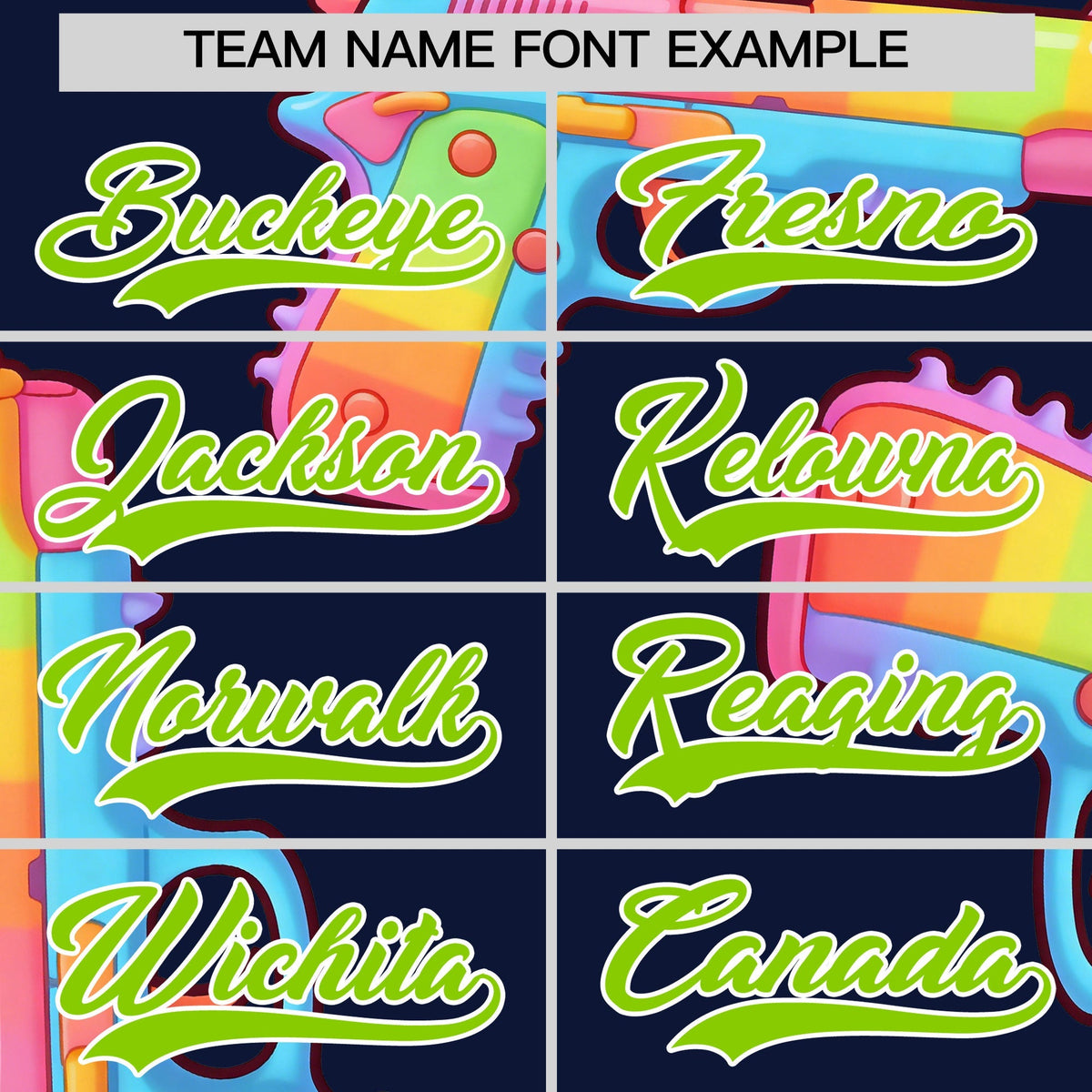 Custom Youth Baseball Jersey Navy Neon Green Sugar-Coated Firepower Graffiti Pattern Street Style