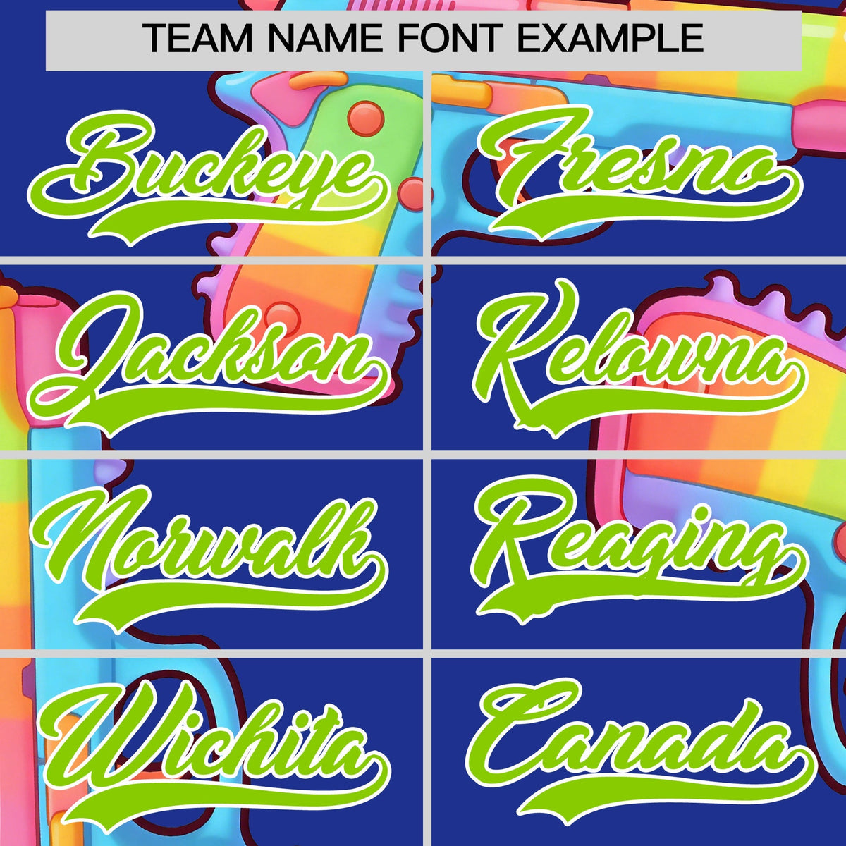 Custom Youth Baseball Jersey Royal Blue Neon Green Sugar-Coated Firepower Graffiti Pattern Hip-hop