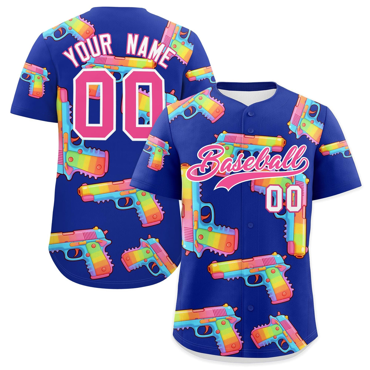 Custom Youth Baseball Jersey Royal Blue Pink Sugar-Coated Firepower Graffiti Pattern Urban Fashion