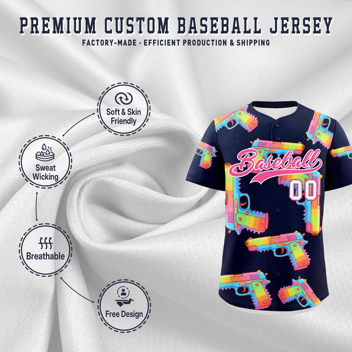 Custom Youth Baseball Jersey Navy Pink Sugar-Coated Firepower Graffiti Pattern Street Style