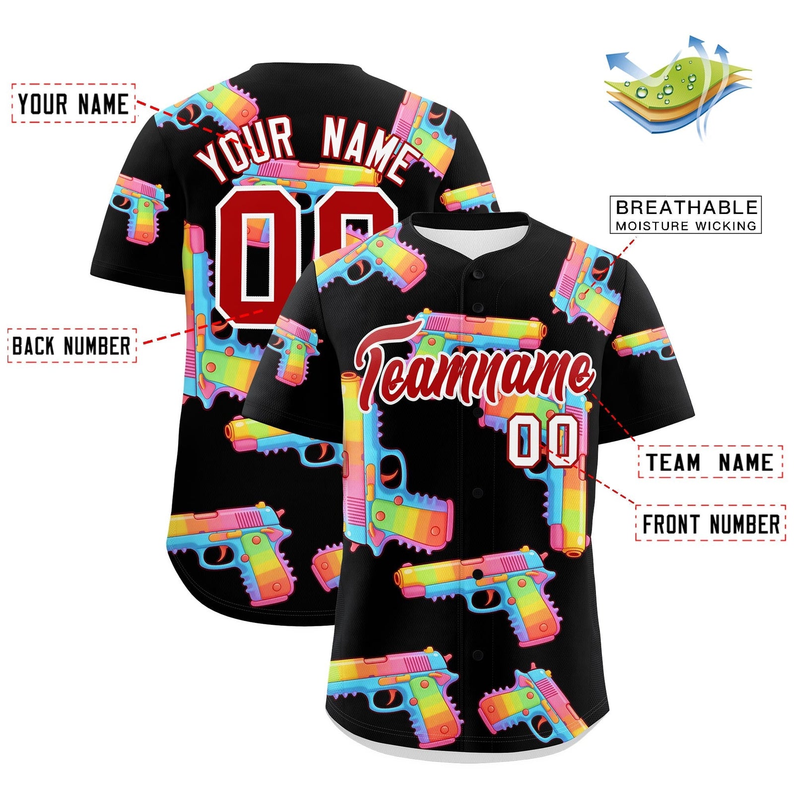 Custom Youth Baseball Jersey Black Red Sugar-Coated Firepower Graffiti Pattern Hip-hop