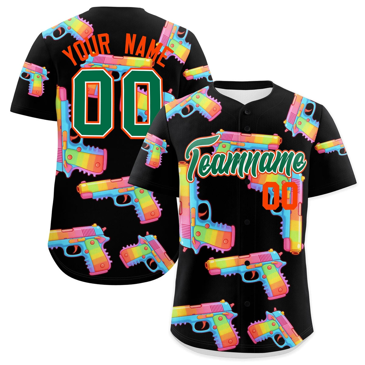 Custom Youth Baseball Jersey Black Kelly Green Sugar-Coated Firepower Graffiti Pattern Hip-hop