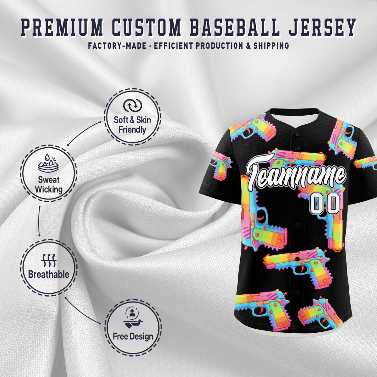 Custom Youth Baseball Jersey Black White Sugar-Coated Firepower Graffiti Pattern Street Style