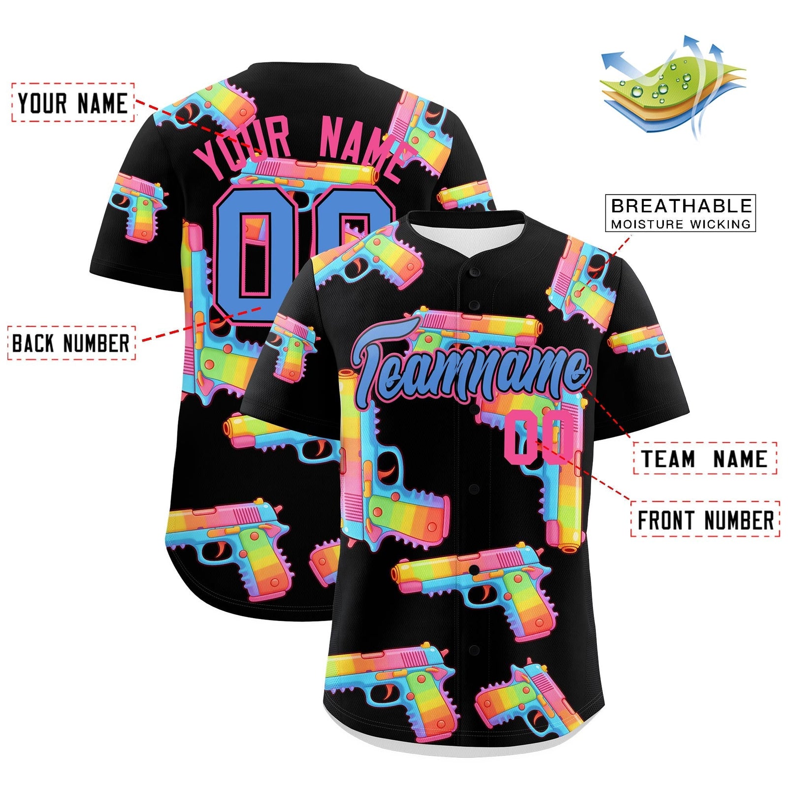 Custom Youth Baseball Jersey Black Powder Blue Sugar-Coated Firepower Graffiti Pattern Hip-hop