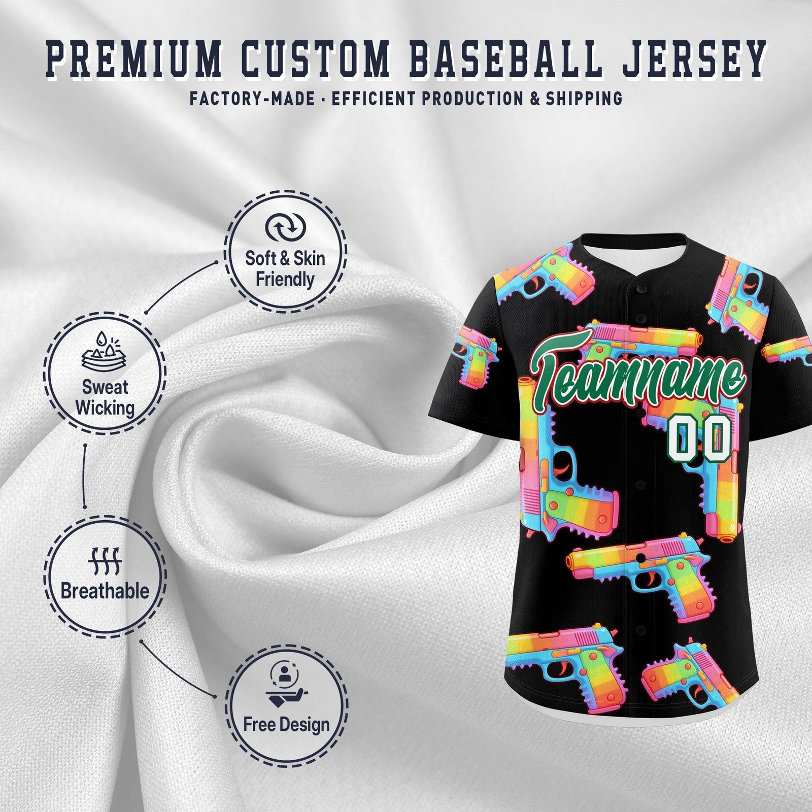 Custom Youth Baseball Jersey Black Kelly Green Sugar-Coated Firepower Graffiti Pattern Urban Fashion