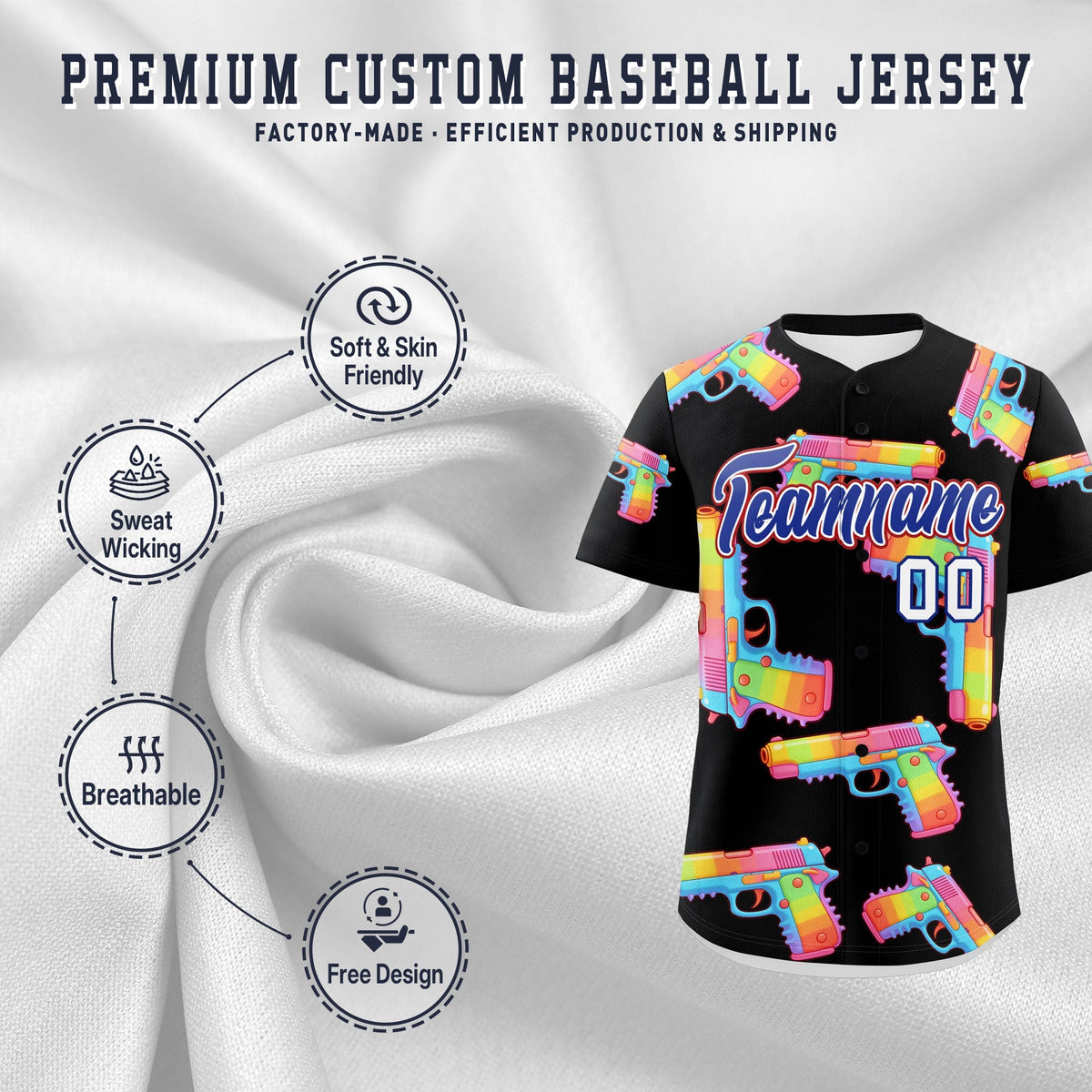 Custom Youth Baseball Jersey Black Royal Blue Sugar-Coated Firepower Graffiti Pattern Street Style