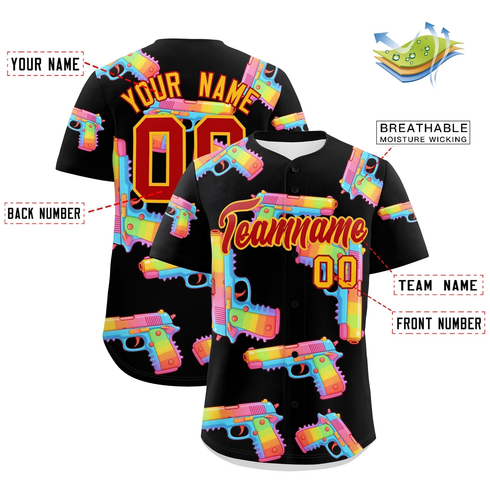 Custom Youth Baseball Jersey Black Red Sugar-Coated Firepower Graffiti Pattern Hip-hop