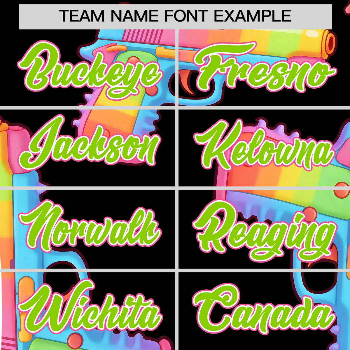 Custom Youth Baseball Jersey Black Neon Green Sugar-Coated Firepower Graffiti Pattern Street Style