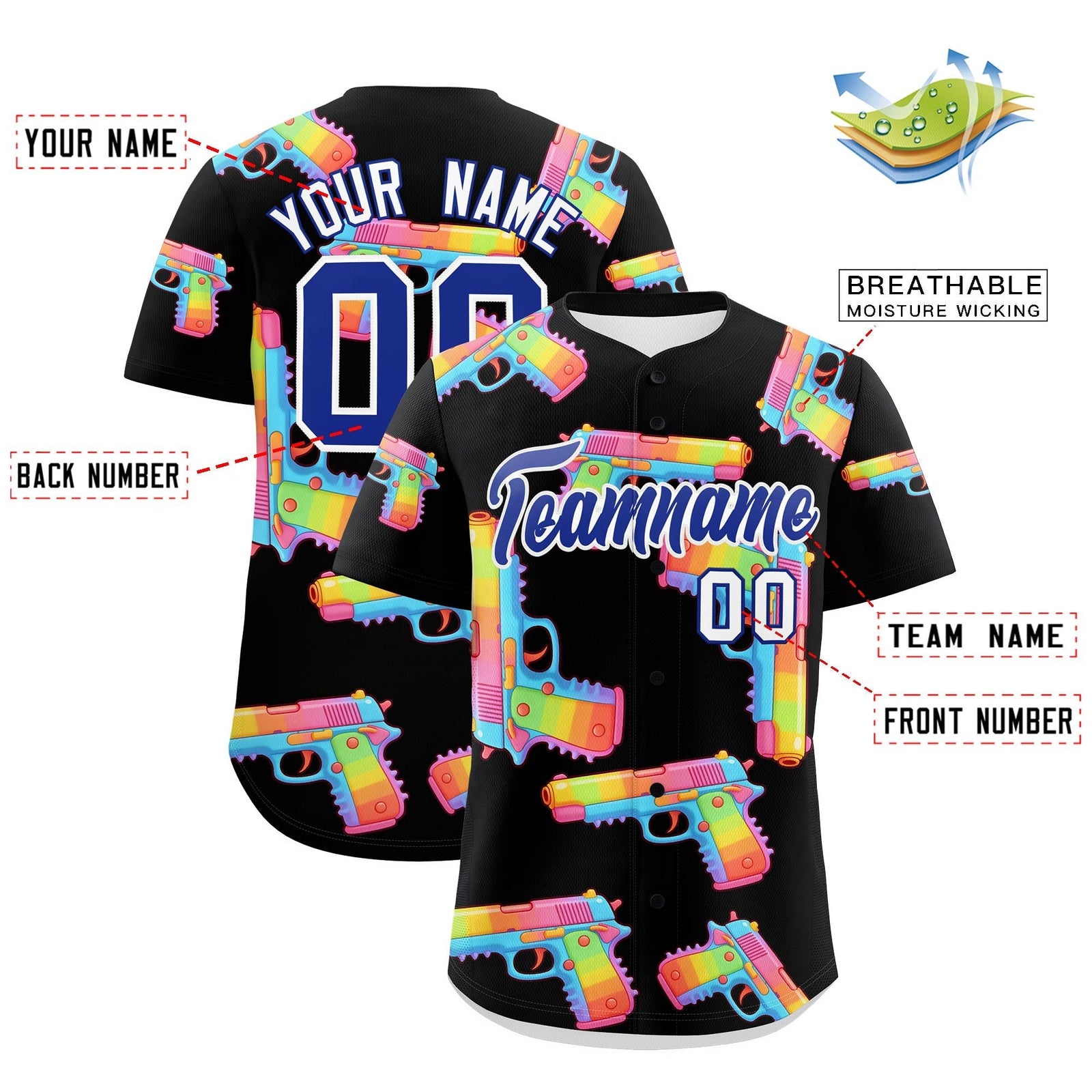 Custom Youth Baseball Jersey Black Royal Blue Sugar-Coated Firepower Graffiti Pattern Street Style