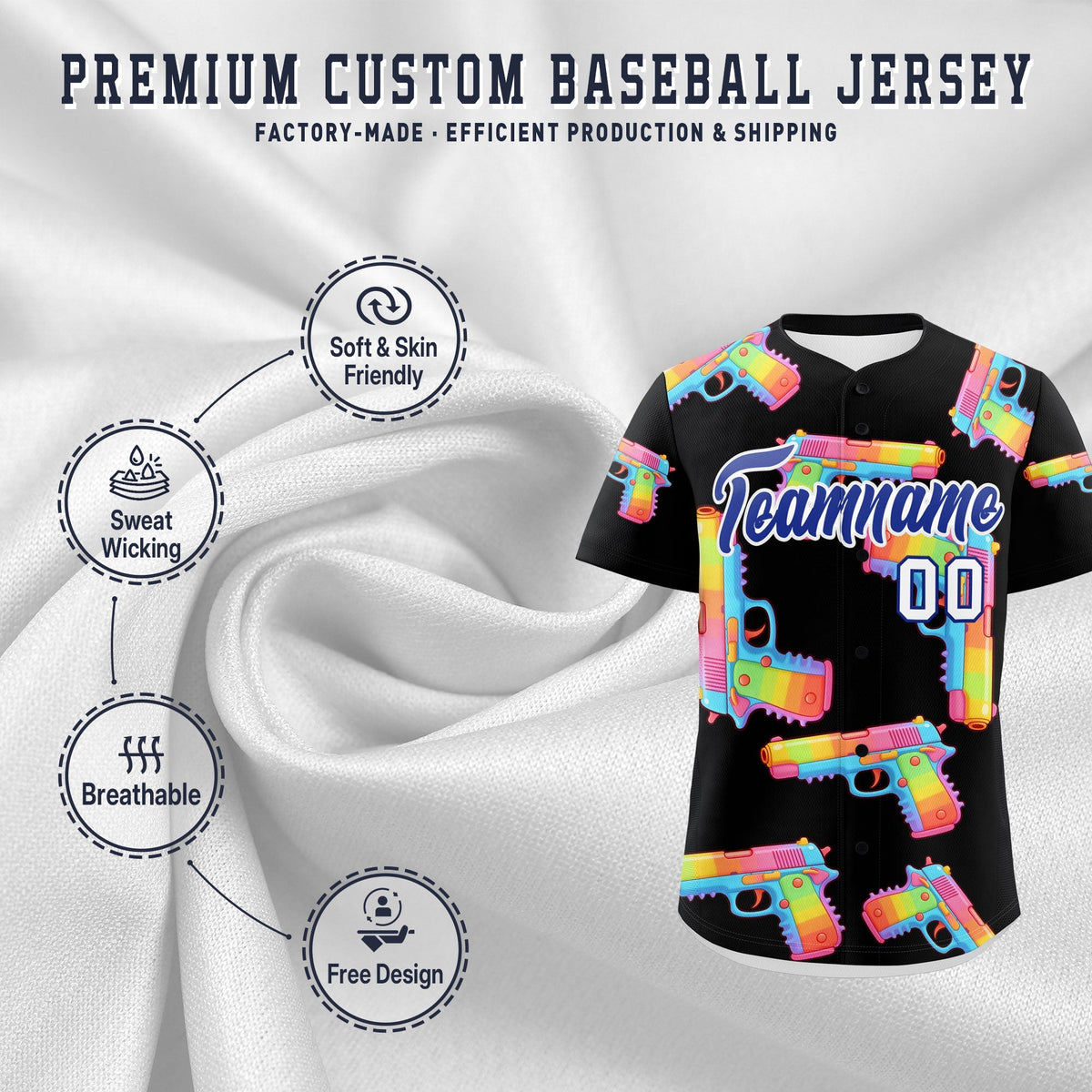 Custom Youth Baseball Jersey Black Royal Blue Sugar-Coated Firepower Graffiti Pattern Street Style
