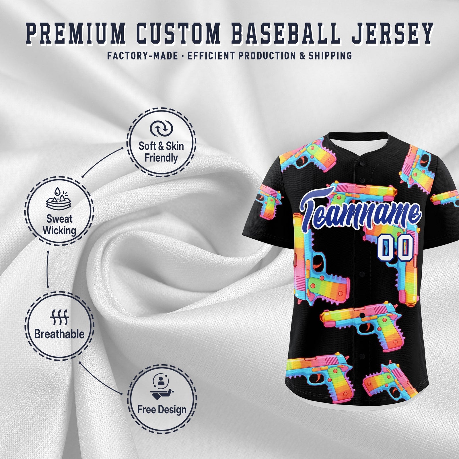 Custom Youth Baseball Jersey Black Royal Blue Sugar-Coated Firepower Graffiti Pattern Street Style