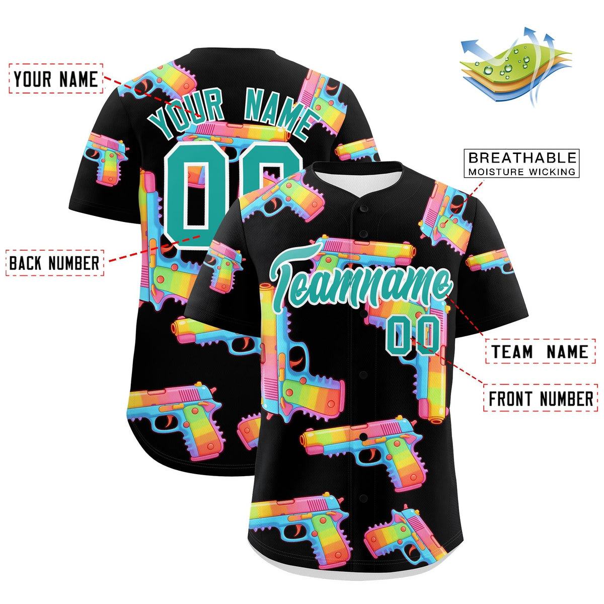Custom Youth Baseball Jersey Black Aqua Sugar-Coated Firepower Graffiti Pattern Urban Fashion