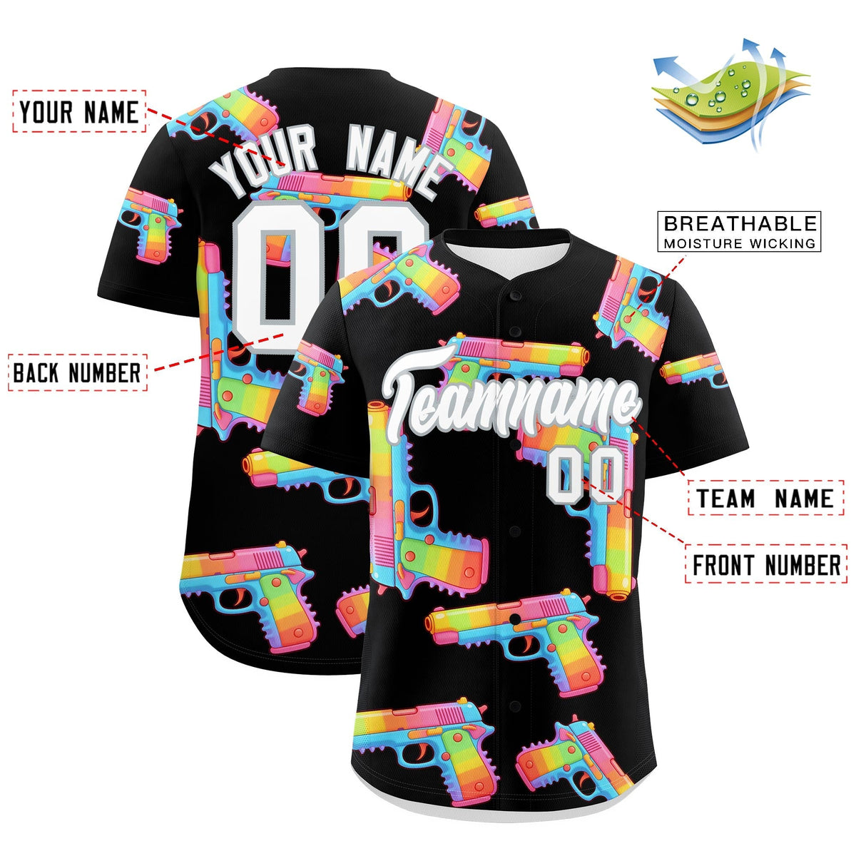 Custom Youth Baseball Jersey Black White Sugar-Coated Firepower Graffiti Pattern Hip-hop