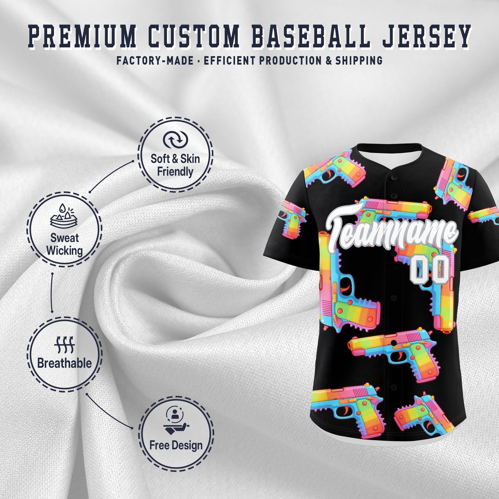 Custom Youth Baseball Jersey Black White Sugar-Coated Firepower Graffiti Pattern Hip-hop