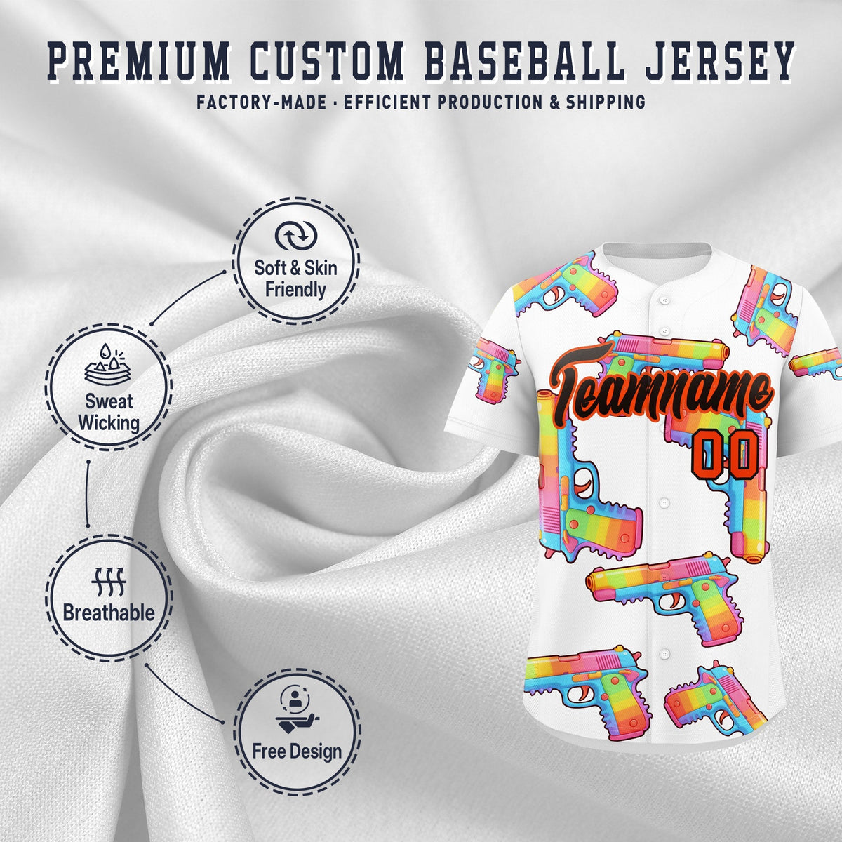 Custom Youth Baseball Jersey White Black Sugar-Coated Firepower Graffiti Pattern Urban Fashion