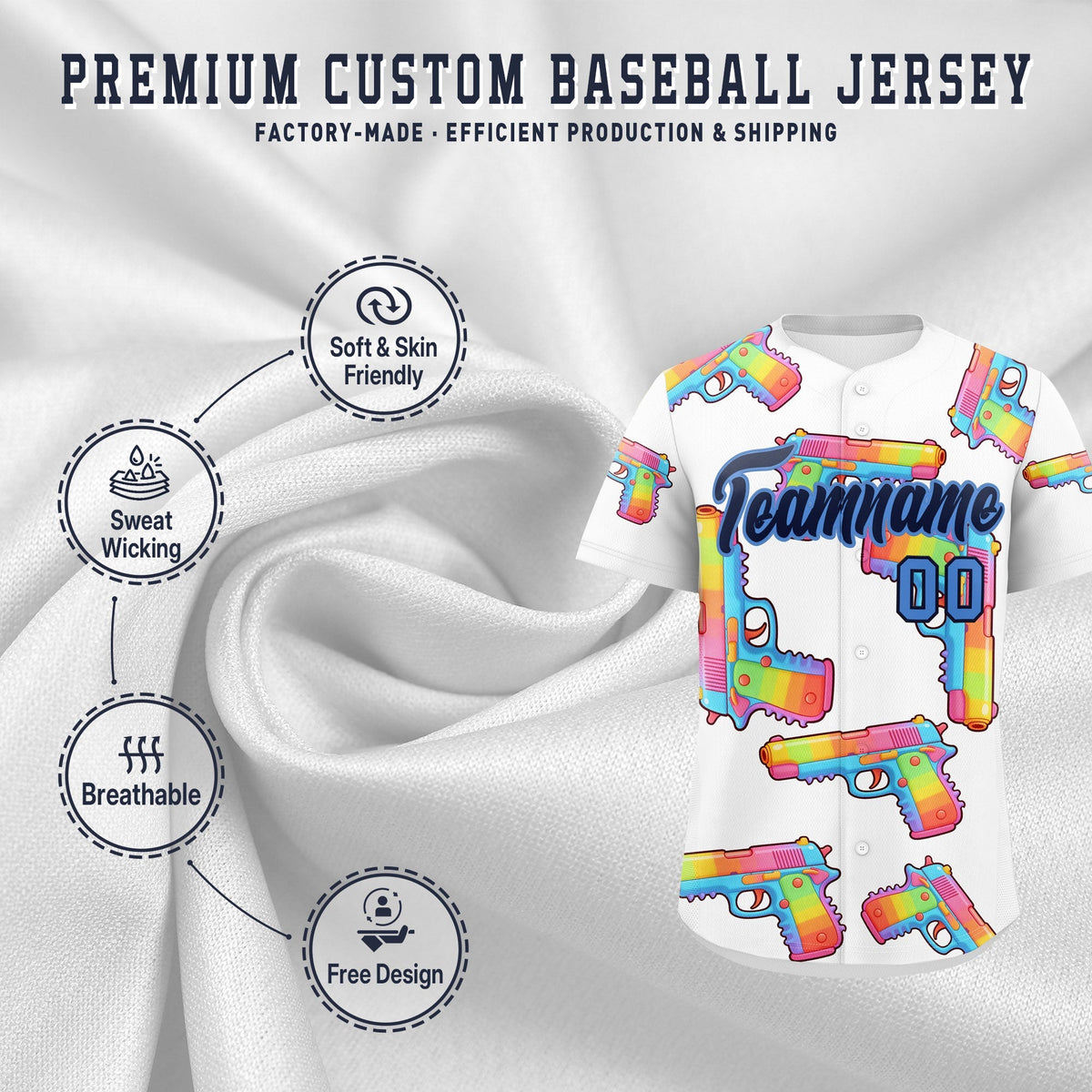 Custom Youth Baseball Jersey White Navy Sugar-Coated Firepower Graffiti Pattern Urban Fashion