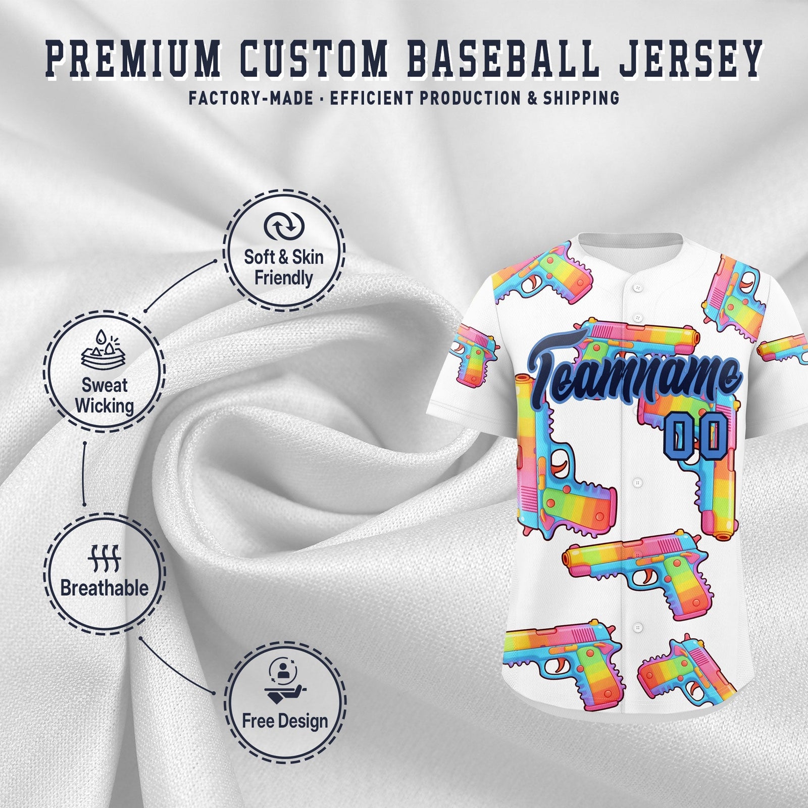 Custom Youth Baseball Jersey White Navy Sugar-Coated Firepower Graffiti Pattern Urban Fashion