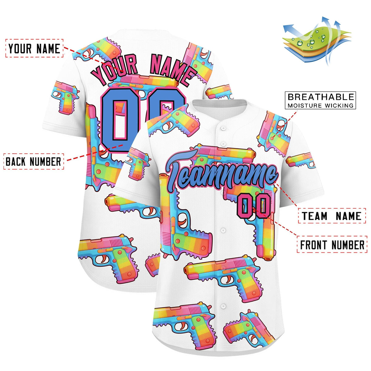 Custom Youth Baseball Jersey White Powder Blue Sugar-Coated Firepower Graffiti Pattern Urban Fashion