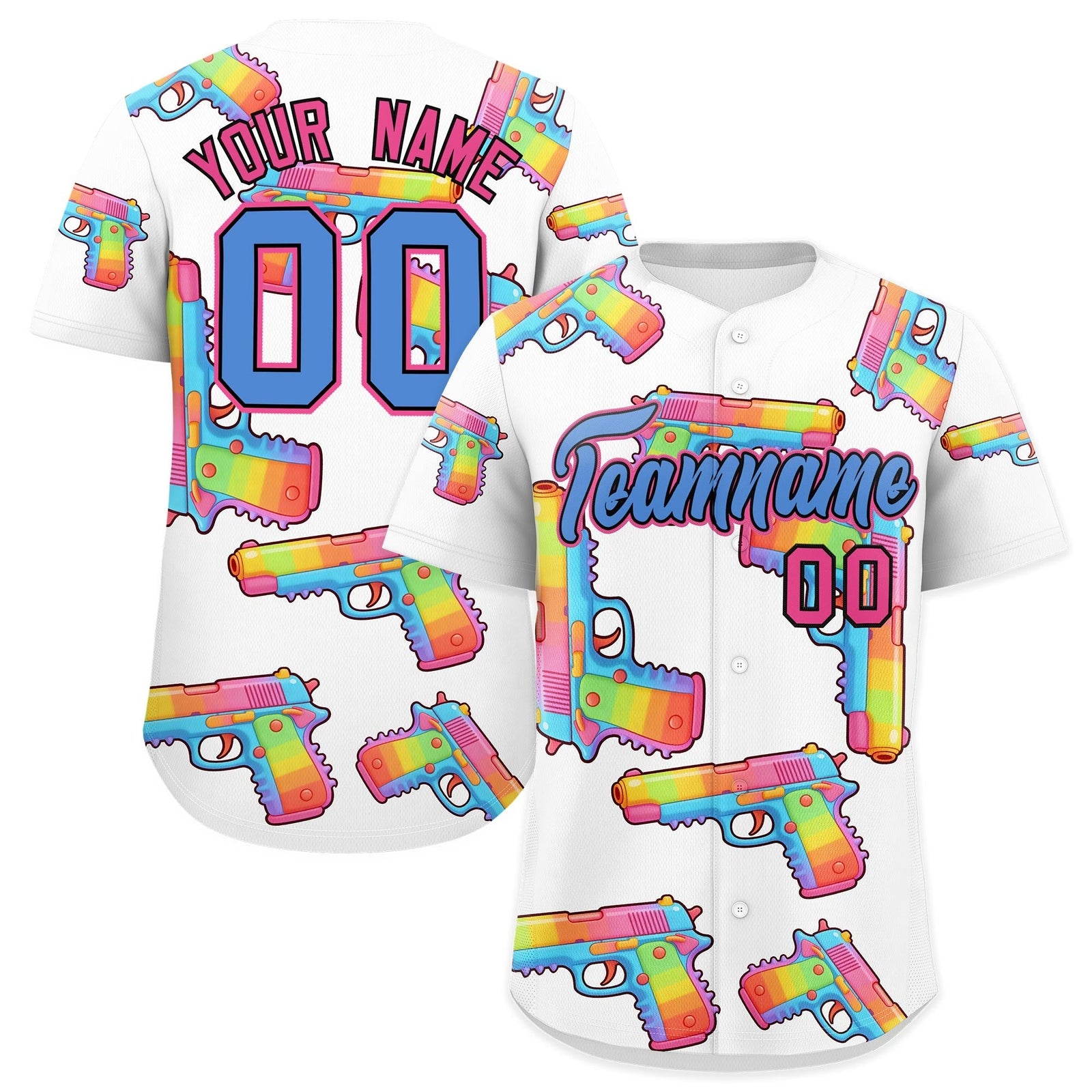Custom Youth Baseball Jersey White Powder Blue Sugar-Coated Firepower Graffiti Pattern Urban Fashion