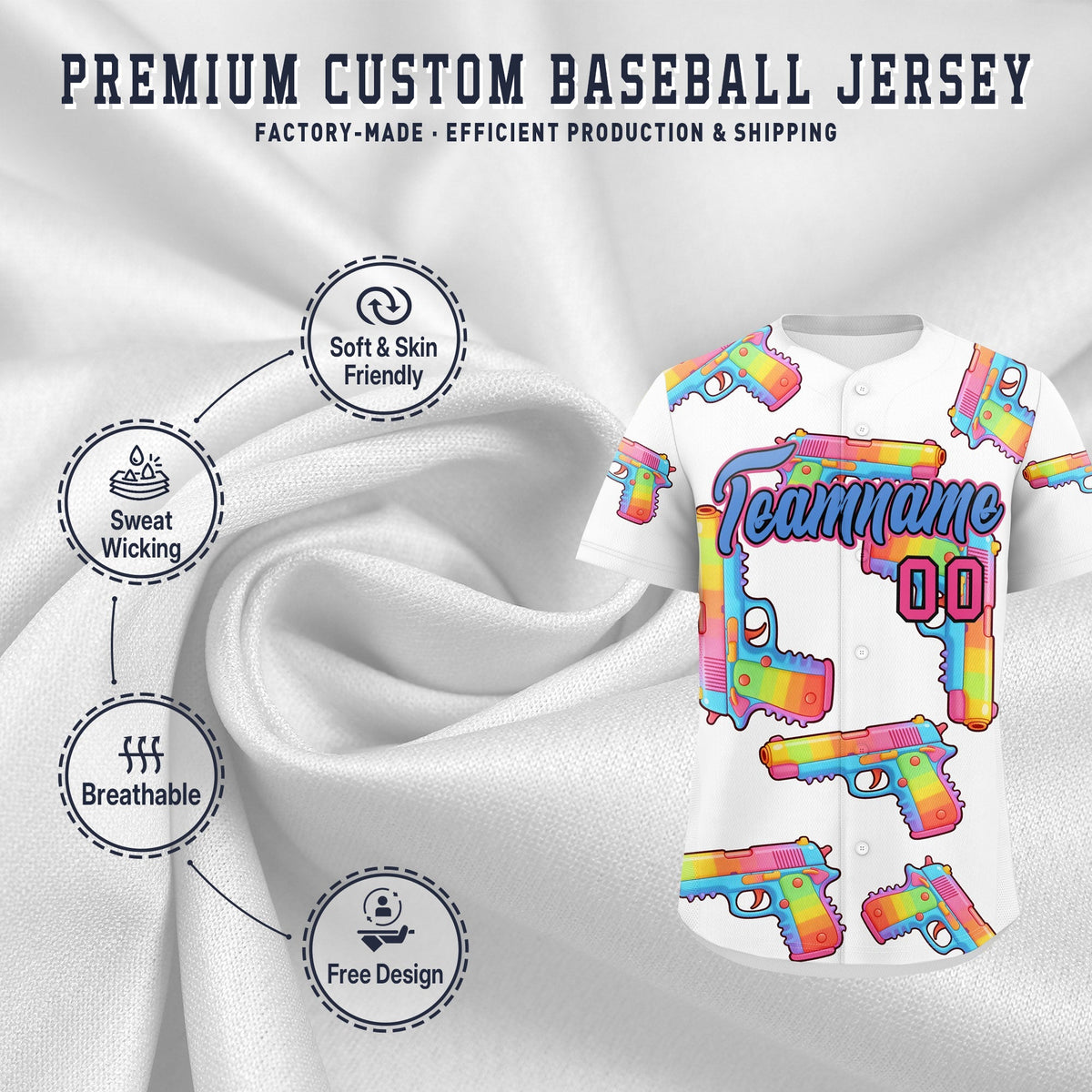 Custom Youth Baseball Jersey White Powder Blue Sugar-Coated Firepower Graffiti Pattern Urban Fashion
