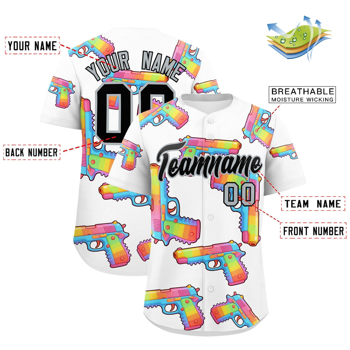 Custom Youth Baseball Jersey White Black Sugar-Coated Firepower Graffiti Pattern Hip-hop