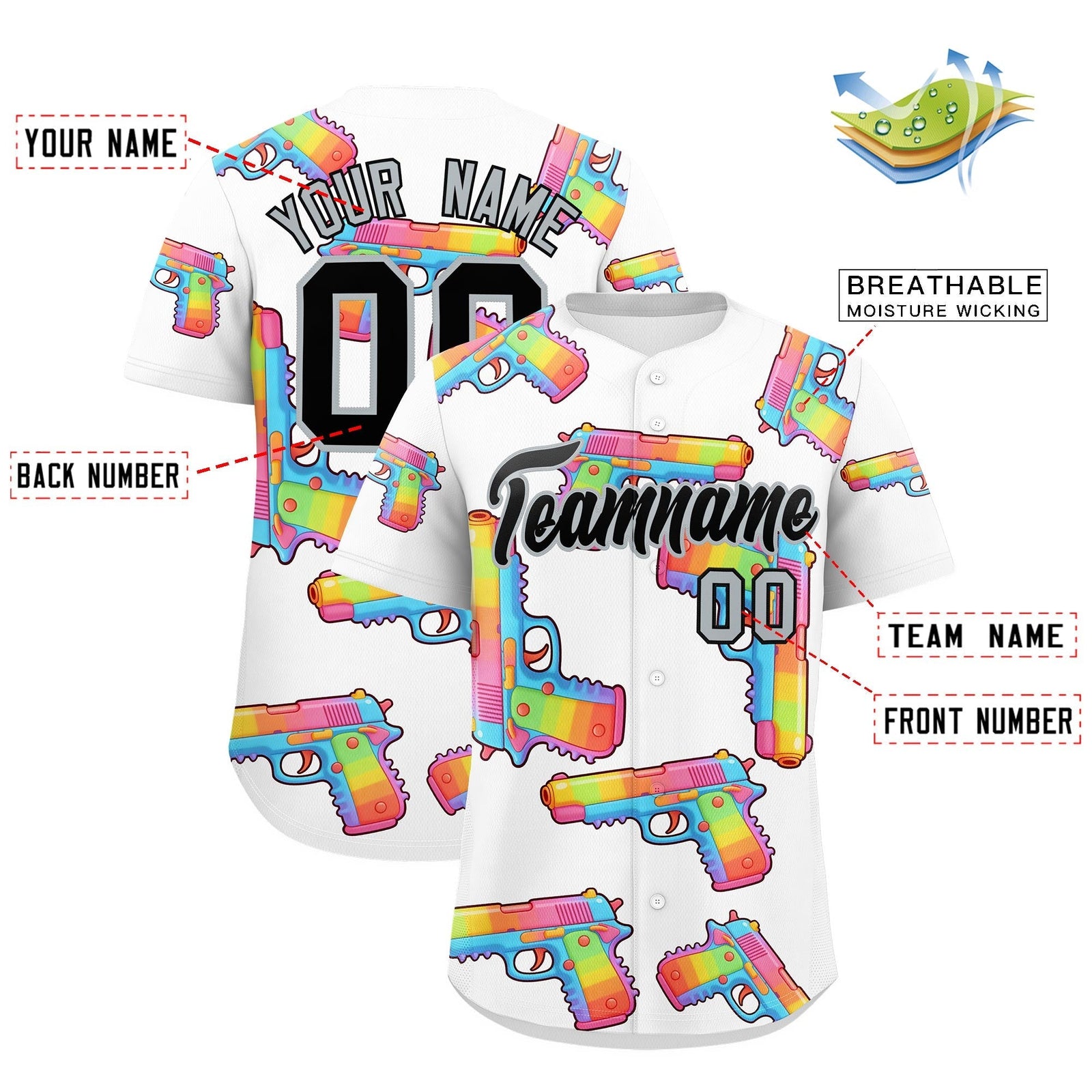 Custom Youth Baseball Jersey White Black Sugar-Coated Firepower Graffiti Pattern Hip-hop