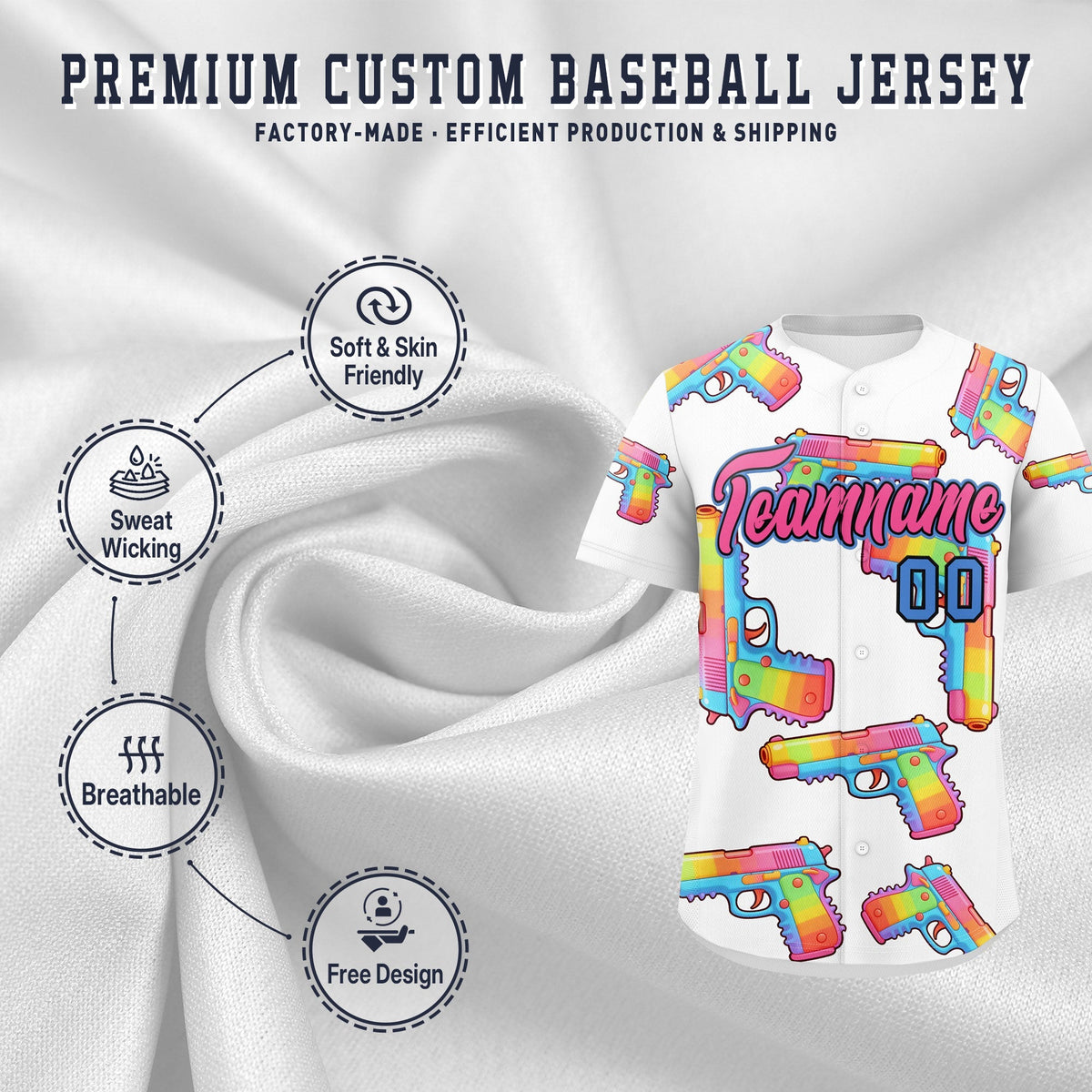 Custom Youth Baseball Jersey White Pink Sugar-Coated Firepower Graffiti Pattern Urban Fashion