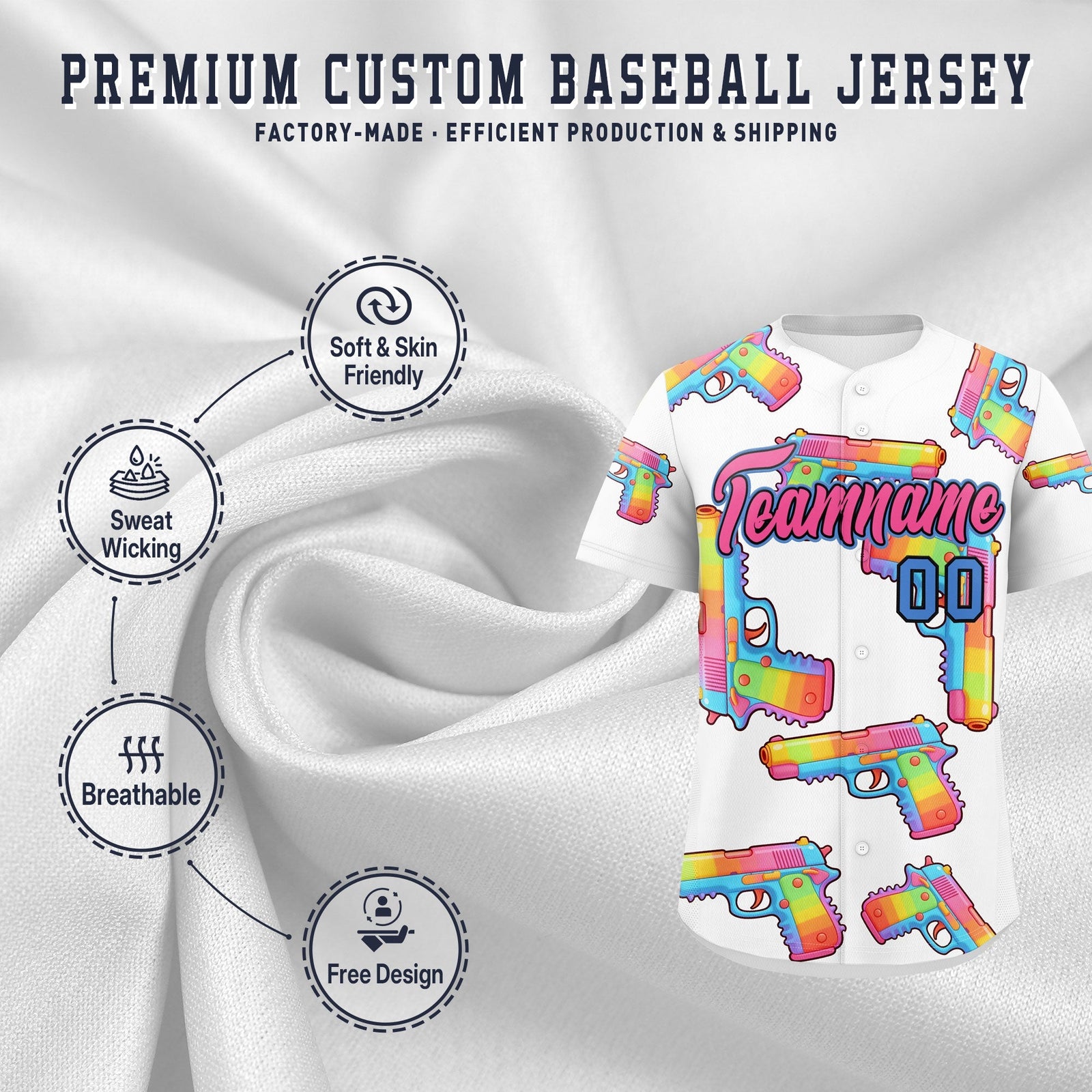 Custom Youth Baseball Jersey White Pink Sugar-Coated Firepower Graffiti Pattern Urban Fashion