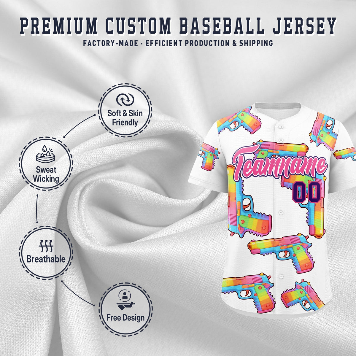 Custom Youth Baseball Jersey White Pink Sugar-Coated Firepower Graffiti Pattern Street Style